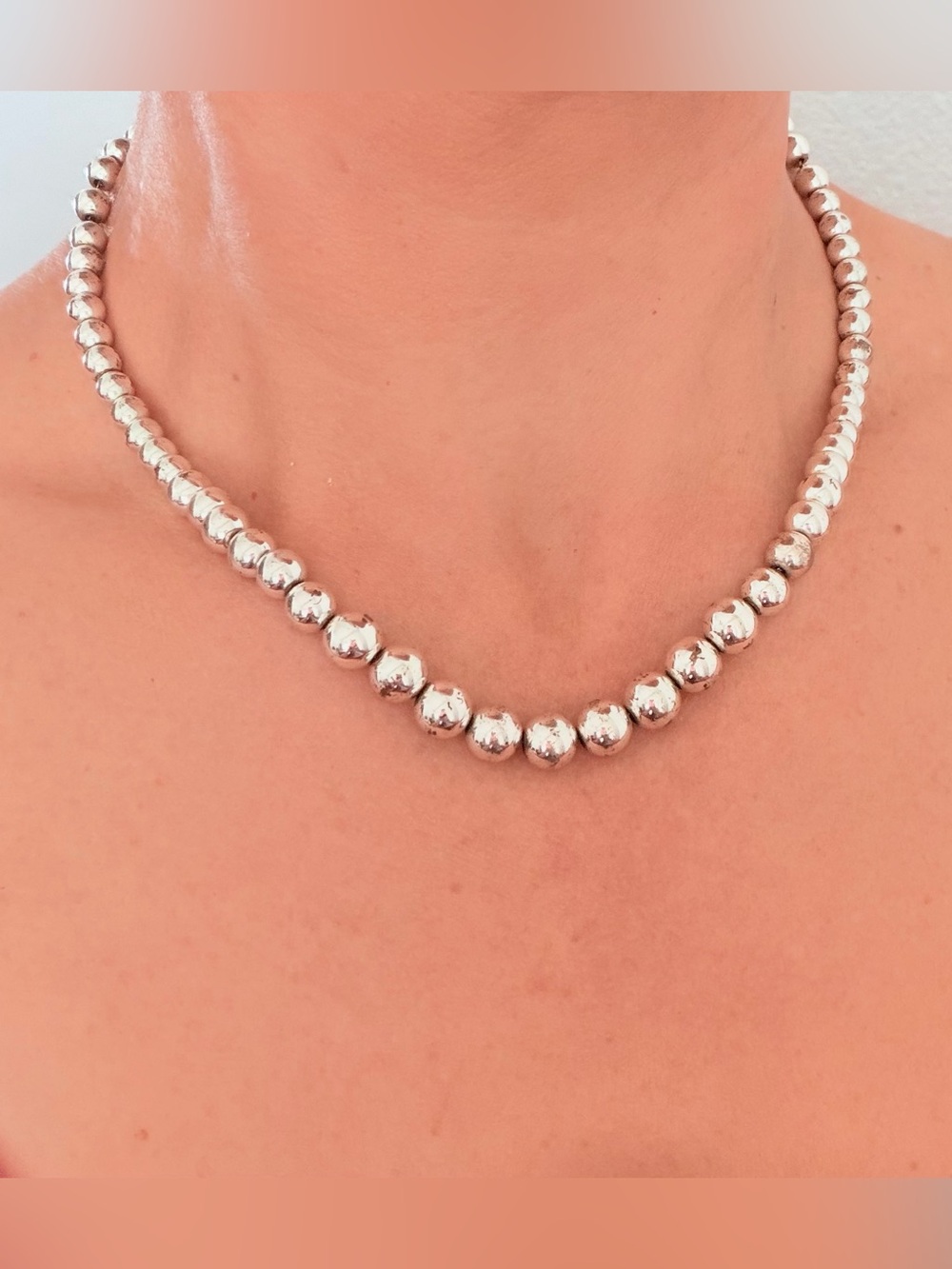 Vintage Ralph Lauren Silver Tone Bead Necklace 18 inch